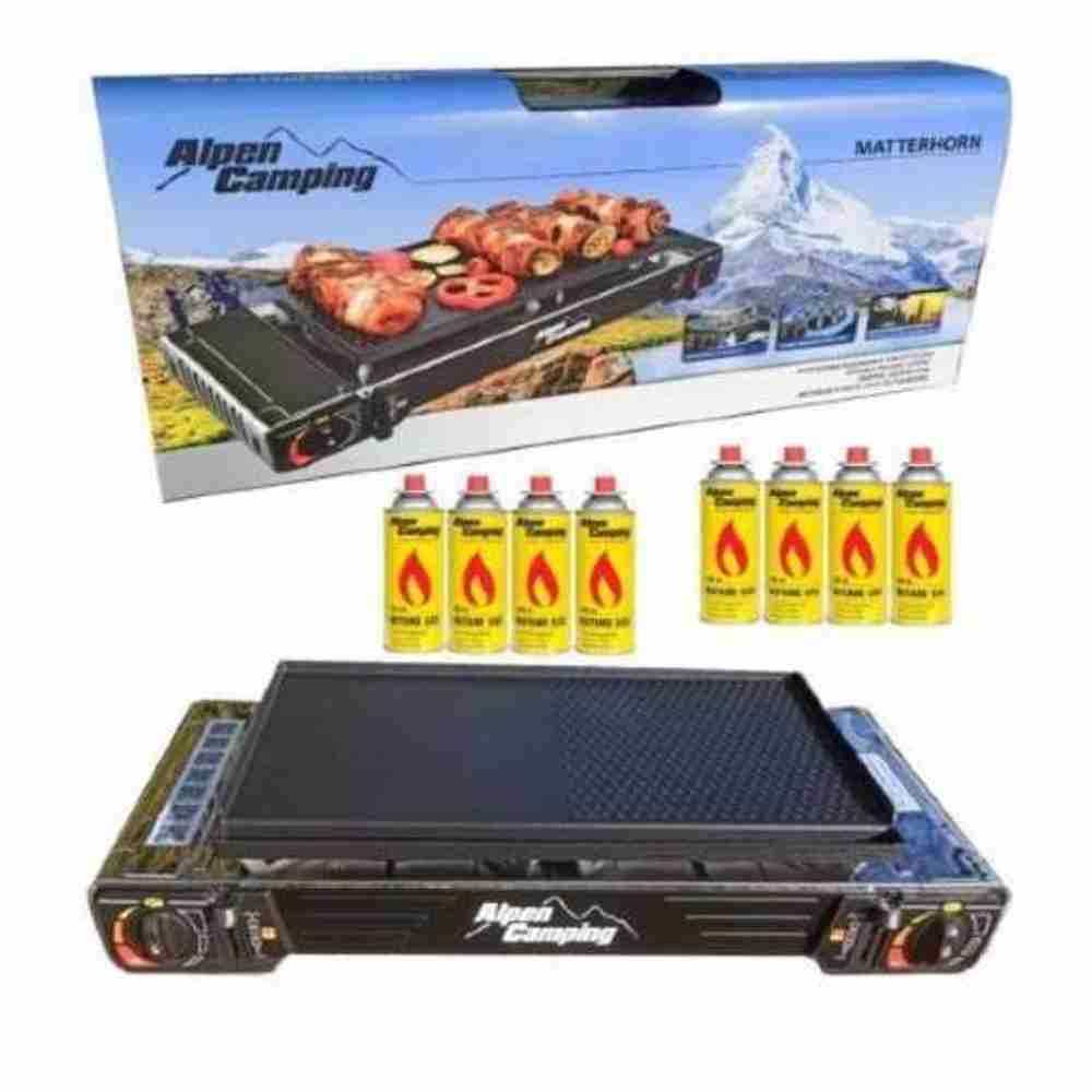 Plynový vařič dvouplotýnkový s grilem + 16 kartuší