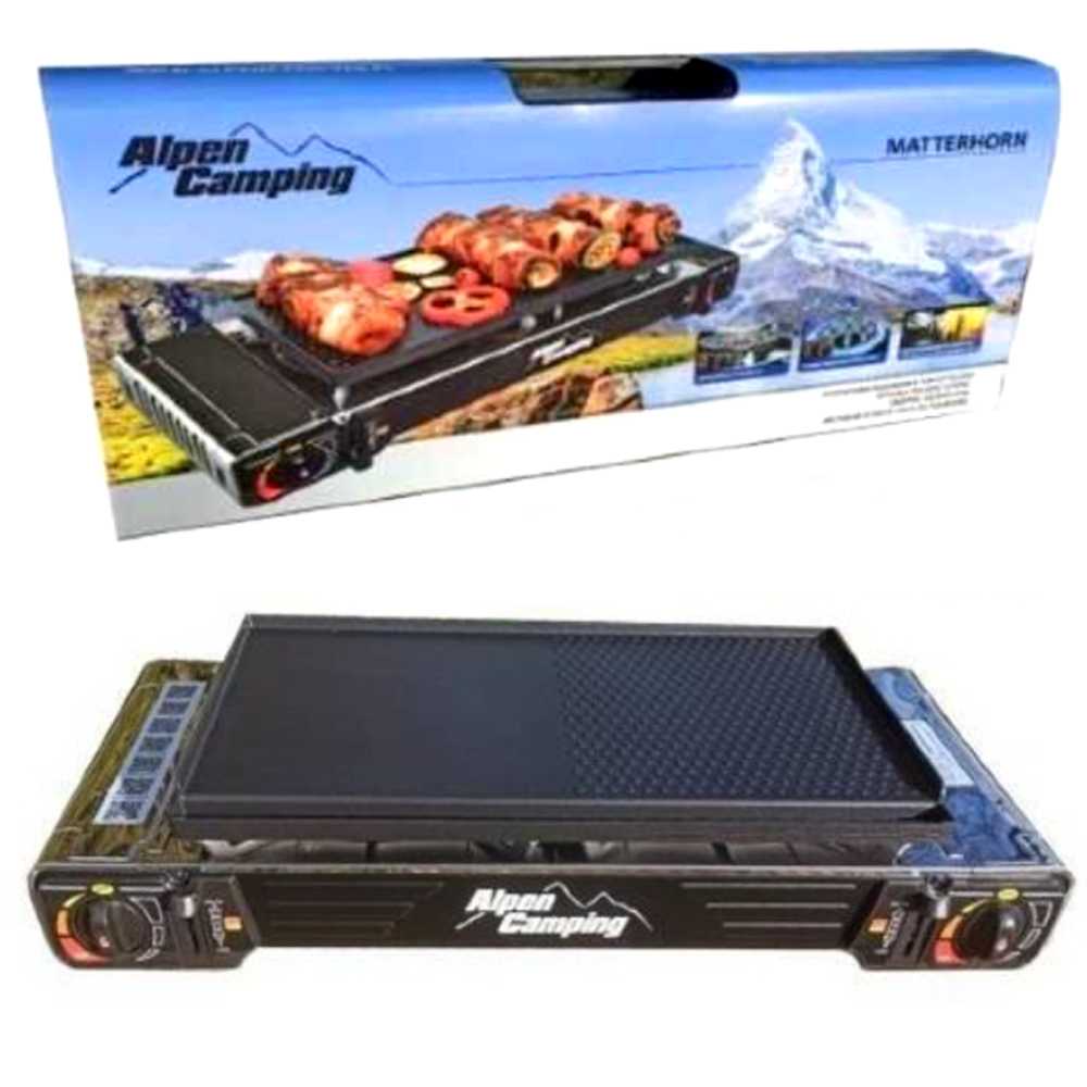 Plynový vařič dvouplotýnkový s grilem + 6 kartuší