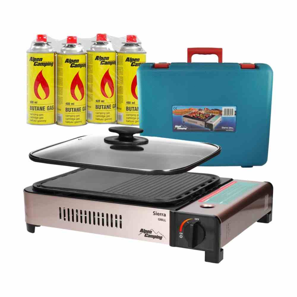 Kempingový plynový gril + 4 kartuše