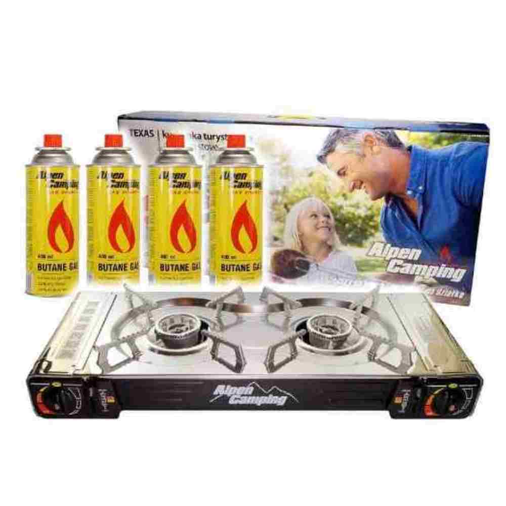 Plynový vařič dvouplotýnkový + 16 kartuší